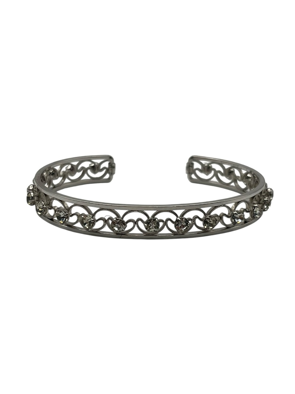 Krementz silver tone filigree rhinestone vintage cuff bracelet